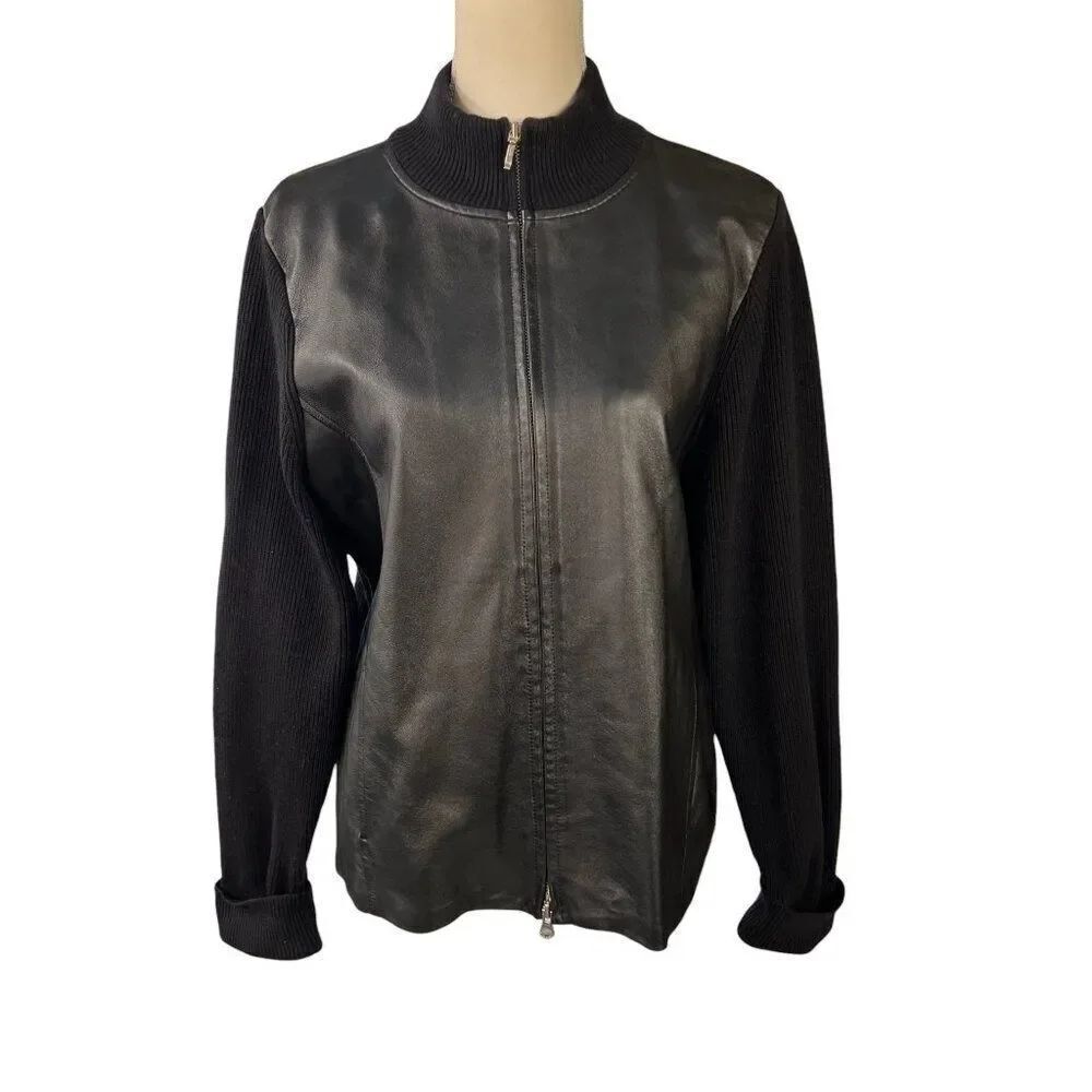 Pendleton Women's Leather and Merino Wool Blend Full Zip Jacket Black Size Large